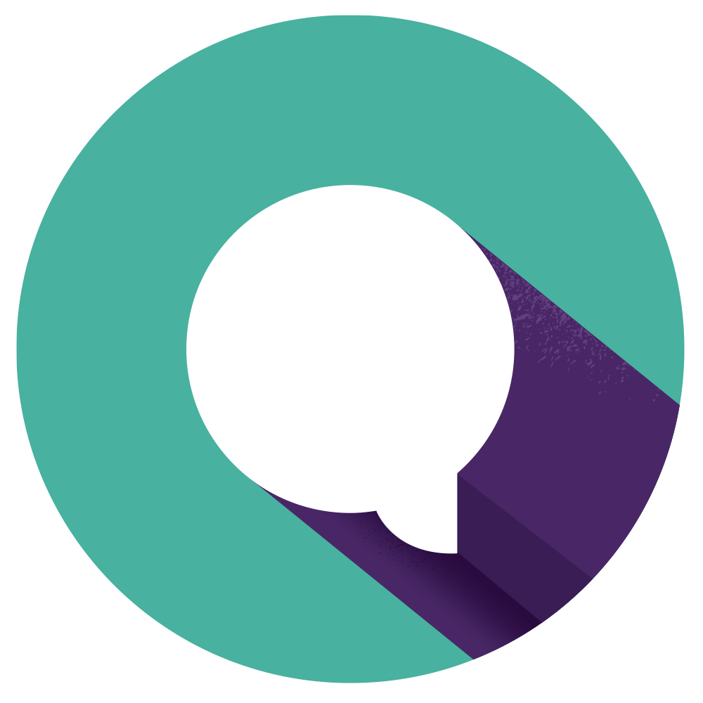 Green and purple speech bubble icon that represents communication
