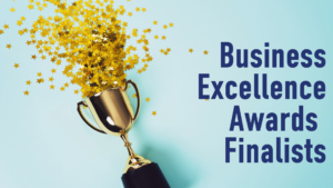 Post featured image includes stock image of trophy with article title Oshawa Chamber Announces 2023 Business Excellence Awards Finalists