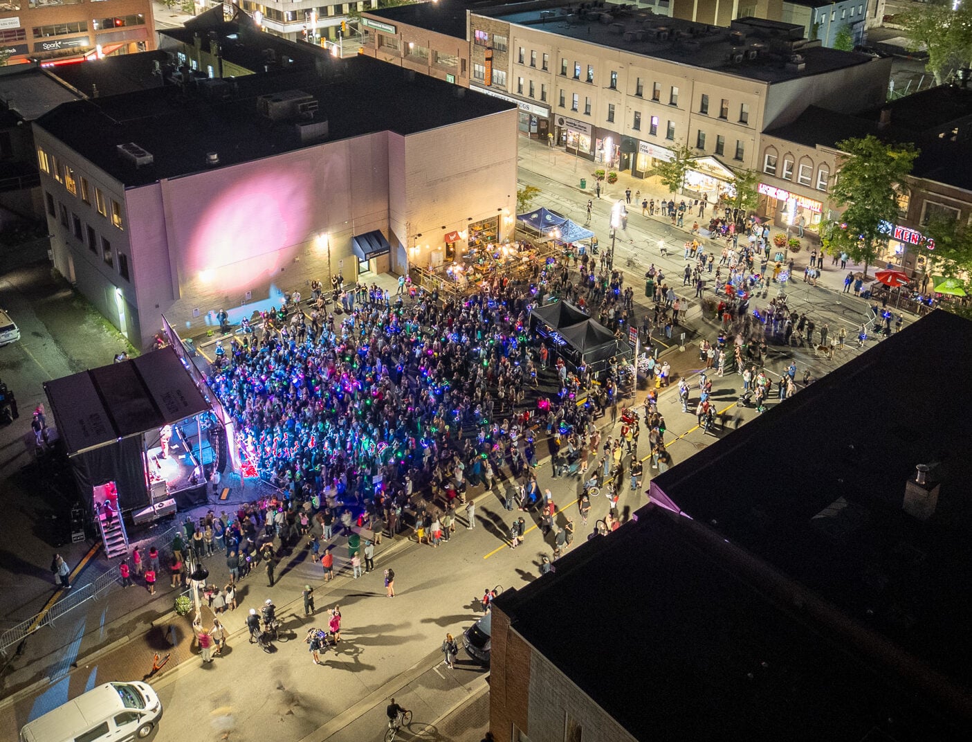 Overhead photo of crowd during performance by Talk at 2024 Oshawa Convergence Art & Music Festival