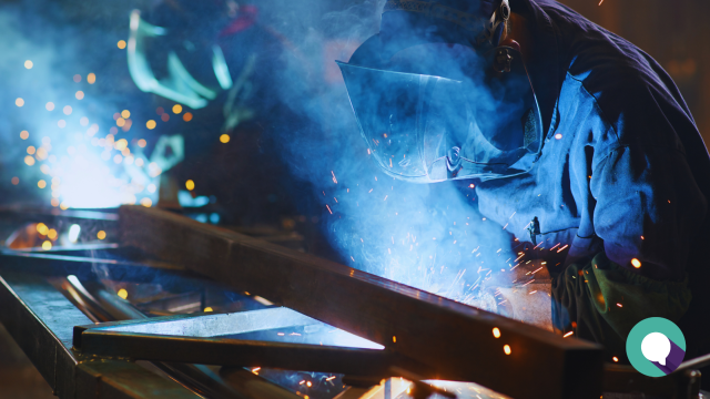 Stock photo of welders at work, overlain with blog article title, Ontario Businesses Need a Competitive Edge: Key Priorities for the 2025 Election