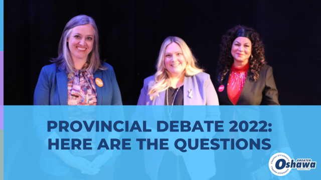 Photo of Oshawa riding candidates with article title Provincial Debate 2022 Here Are The Questions
