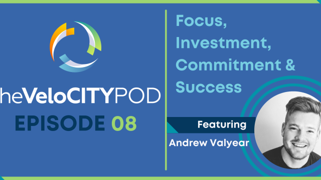 Header image with a photo of Andrew Valyear, founder and president of Uplynk; episode title Focus, Investment, Commitment & Success.