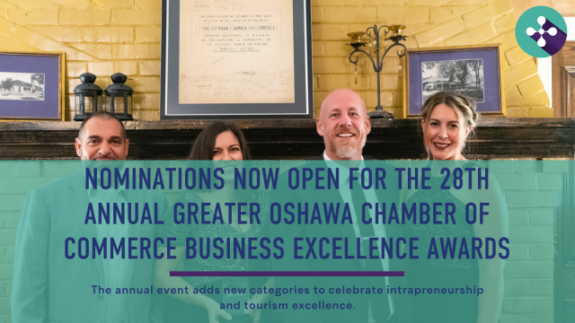 Blog featured image including photo of Durham Broadband team and article title Nominations Now Open for the 28th Annual Greater Oshawa Chamber of Commerce Business Excellence Awards