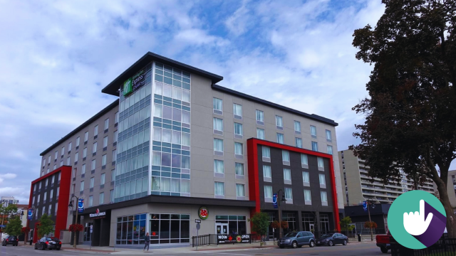 Exterior photograph of the Holiday Inn Express, downtown Oshawa