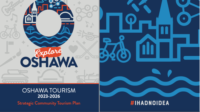 Collage of Oshawa Tourism icons from its visual brand assets